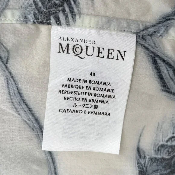 Alexander McQueen Colorblock Printed Cotton Collared Long Sleeve Single-Breasted